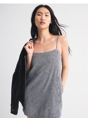 Black & White Gingham Spaghetti Strap Mini Dress